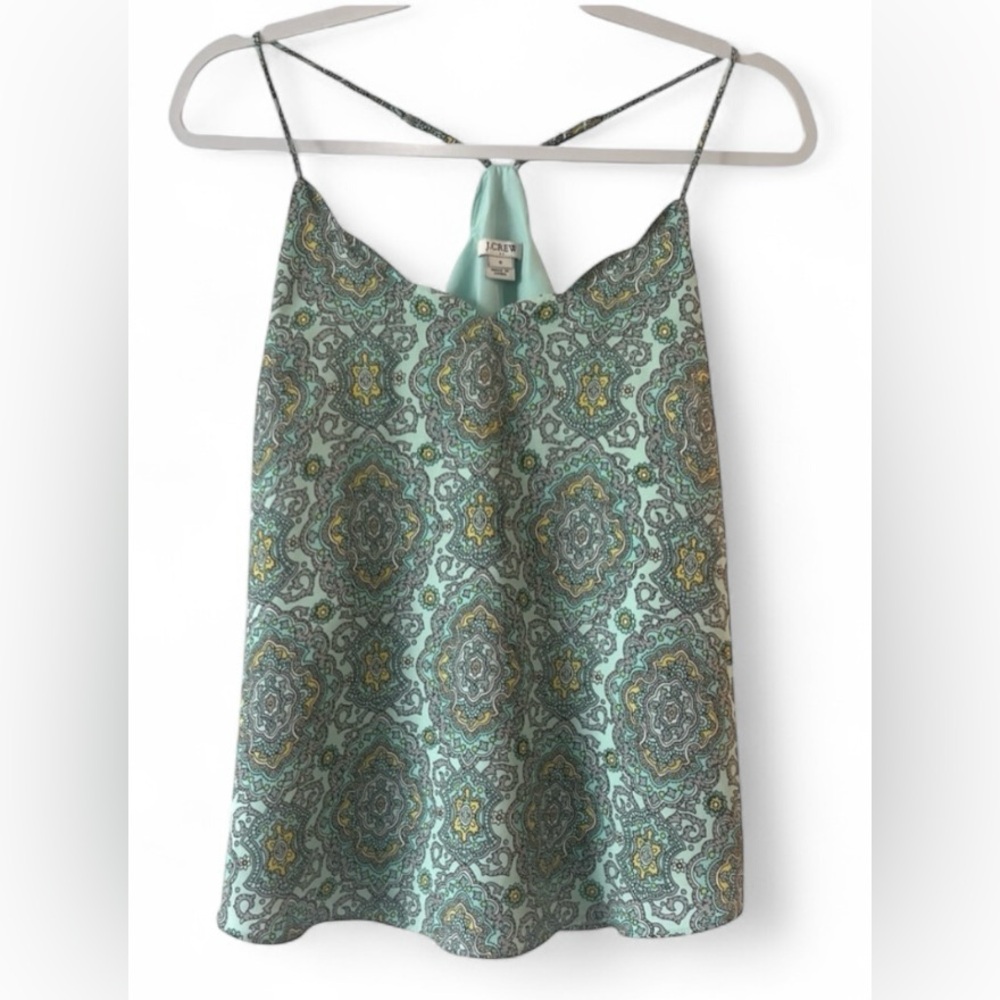 J. Crew women’s 6 sleeveless scalloped printed boho green camisole top